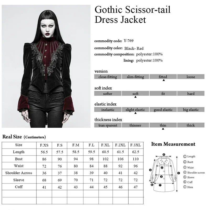 PUNK RAVE Gothic Scissor-tail Twill Velveteen Ladies Short Jacket Pattern Embroidery Decoration Splicing Carving Buttons Coats