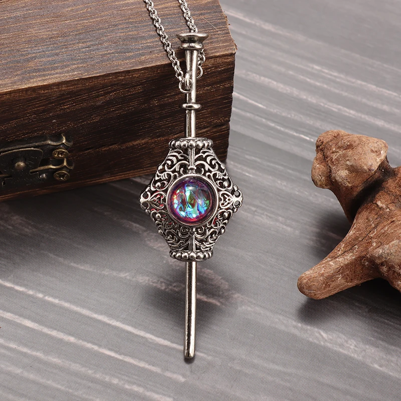 Wizarding World Pendant Necklace Magic Wand and Sorcerer Stone Pendant Necklace Ladies Classic Jewelry Gift Apprentice Gift