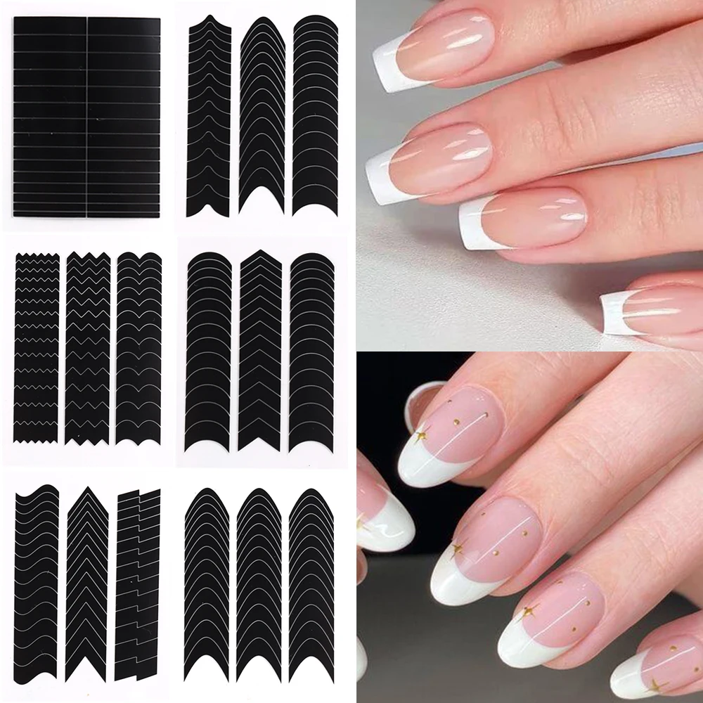 6Pcs French Manicure Strips French Tips Guides Nail Sticker Wave Lines Tape Decals Airbrush Stencils Set Decoration Tools GLFST