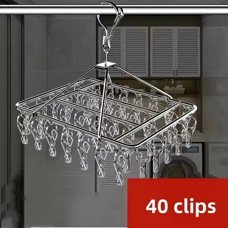 Metall-Sockenbügel mit Clips und 40/50/60 Klammern, Edelstahl-Kleiderbügel zum Aufhängen von Babykleidung, Unterwäsche, Socken-Wäscheständer