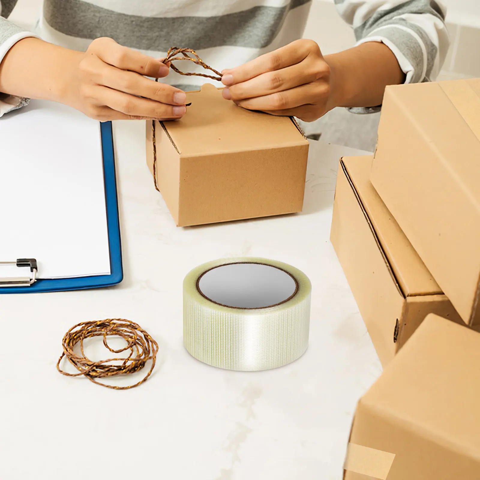 1 Roll Fiber Tape Heavy Duty Packing Tape Temperature Resistant Strong Adhesion for Box Sealing Cargo Securing Repair