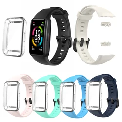 Silicone Wrist Strap For Huawei Honor Band 7 6 Smartwatch Wristband Sport Bracelet WatchBand For Huawei Band 6 strap &case clear