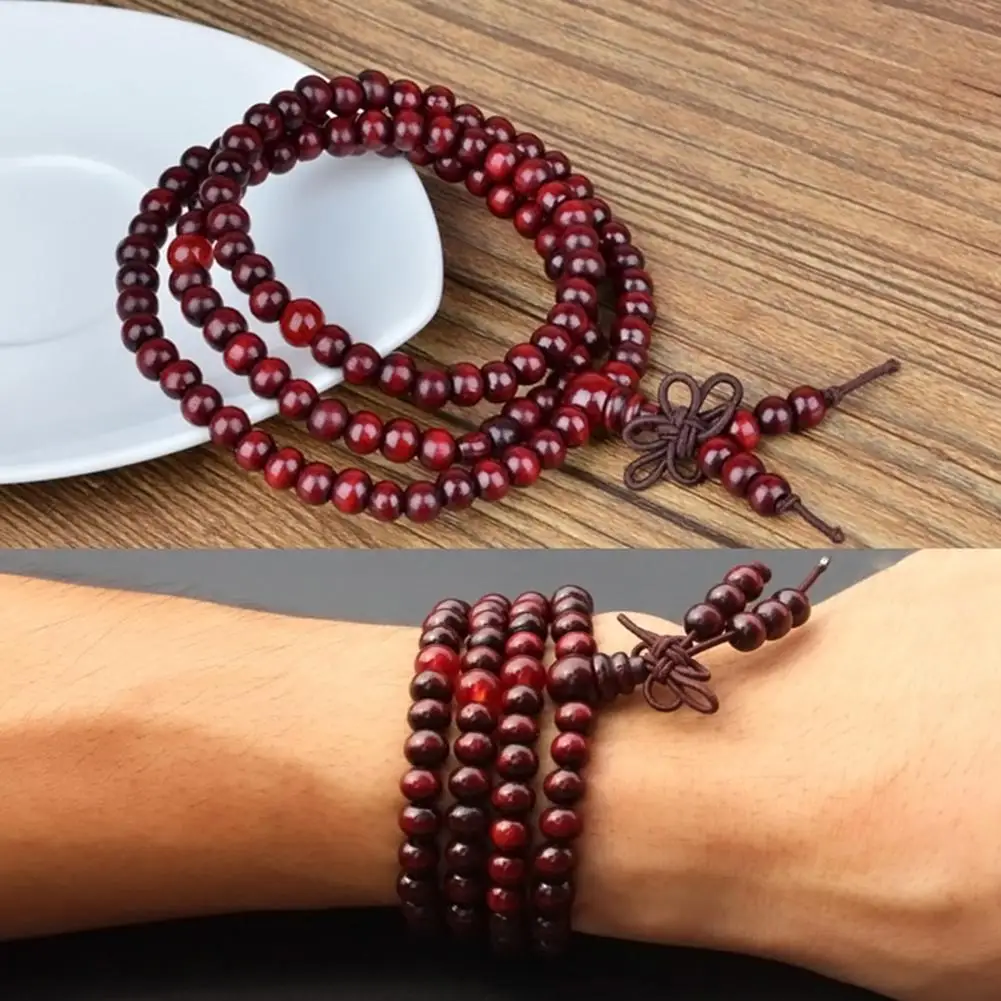 Natural Sandalwood Bracelets Men Buddhist Buddha Meditation Bead Bracelet for Women Prayer 108 Beads Rosary Hanging Decoration