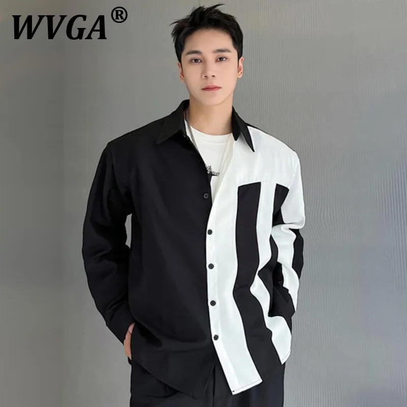 

WVGA Spring Autumn New Man Tide Trendy Niche Color Contrast Asymmetric Design Long Sleeve Shirt Niche Chic Casual Tops Ins W9832