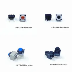 무음 푸시 음소거 버튼, 무선 유선 버튼 마이크로 스위치, 블루 및 레드, 6x6x3.5, 6x6x4.3, 6x6x7.3, 6x6x9.5mm, 100 개