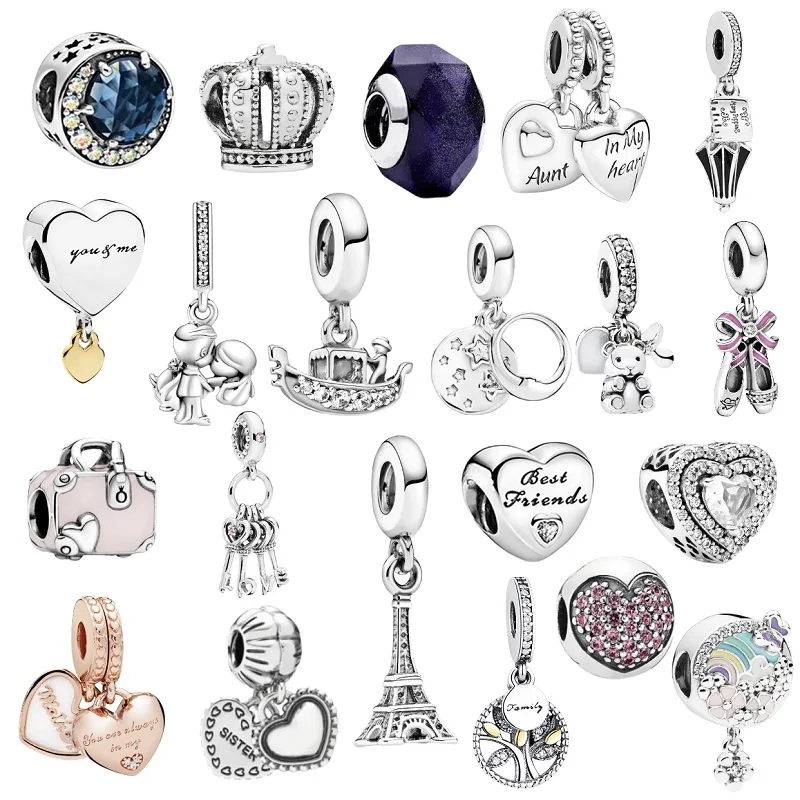 Authentic 925 sterling silver Classic White Love Tower Home Tree Crown Charm Beads for women DIY high jewelry gift making