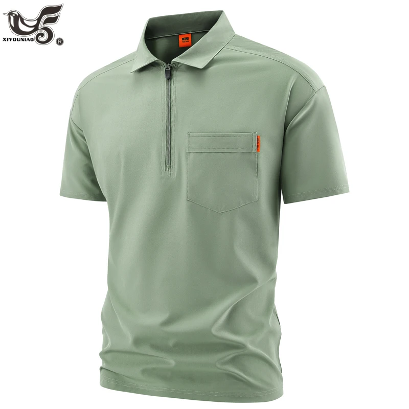 

New Short Sleeve Polo Shirts Men Summer Tactical Casual High-end Zipper Lapel Polo Outdoor Hiking Golf Polo Shirts Men Clothing
