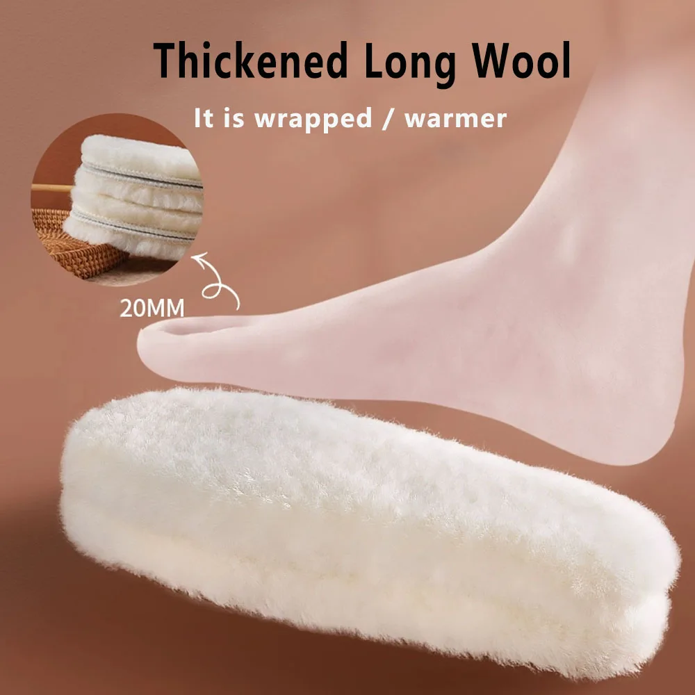 2 Pairs Genuine Thick Sheepskin Fleece Insoles for Shoes Woman Man Winter Feet Warm Insole Premium Fluffy Wool Shoe Soles
