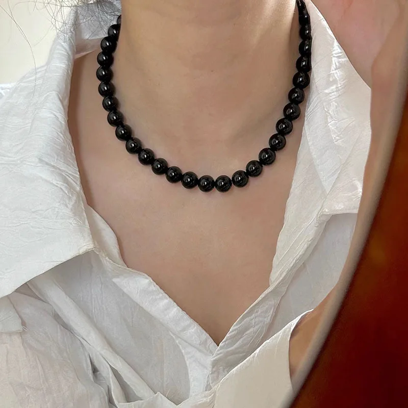 YWZIXLN Trend Elegant Jewelry Wedding Big Pearl Necklace For Women Fashion Black Imitation Pearl Choker Necklace N0455