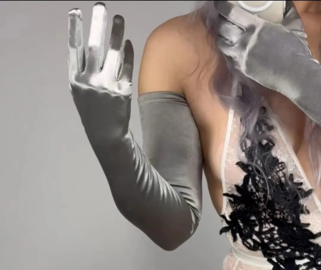 Long SATIN Opera GLOVES Silver Gray Stretch 70cm Bridal Wedding Prom Formal Costume Cosplay Halloween Fashion Evening Glove