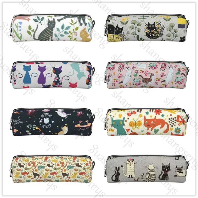 

Cat funny animal dinosaurs Leather Zipper Pencil Box Multifunctional Stationery Storage Bag Student Study Supplies Gift