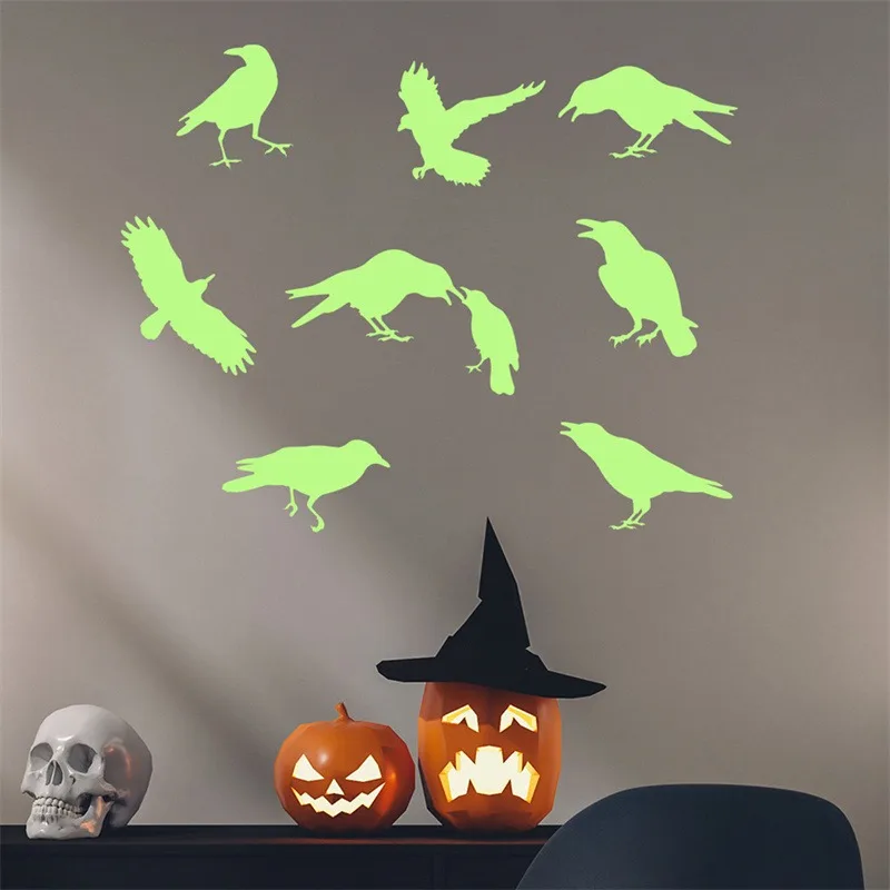 Funny Bat Fluorescence Wall Decal Cartoon PVC Halloween Luminous Stickers Waterproof Cute Night Glow Bat Decal