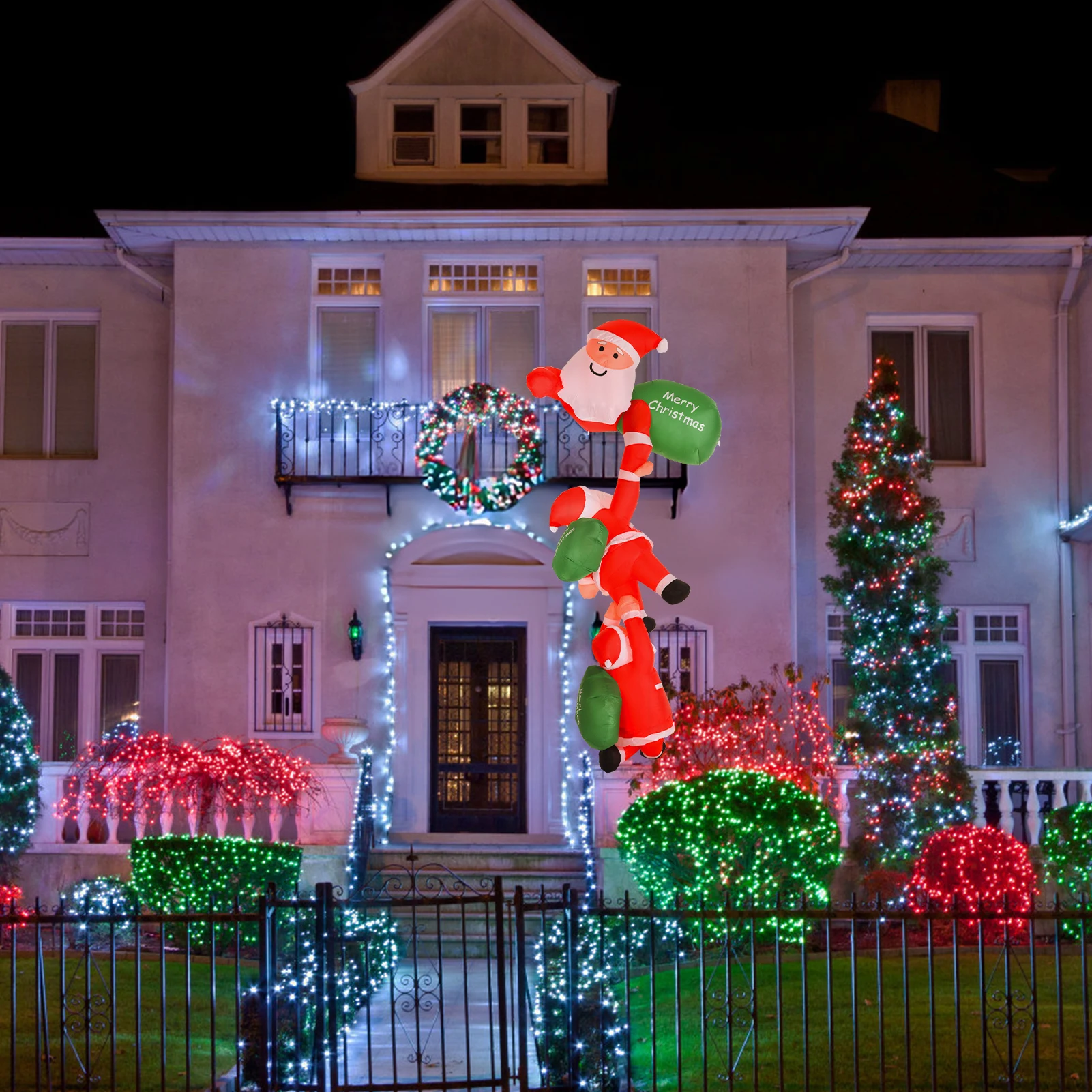 

【Новинка】7,8 футов электрический надувной светящийся рождественский декор Санта-Клауса с 6 светодиодами гигантский рождественский надувной декор с 4 ветрозащитной веревкой