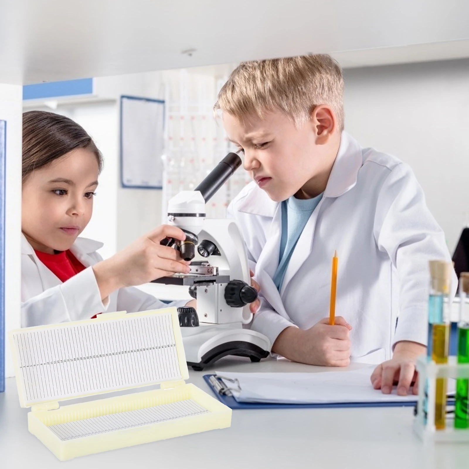 2 pçs caixa de microscópio abs multi slots slide recipiente de armazenamento número de série fivela trava ferramentas de ensino médico laboratório