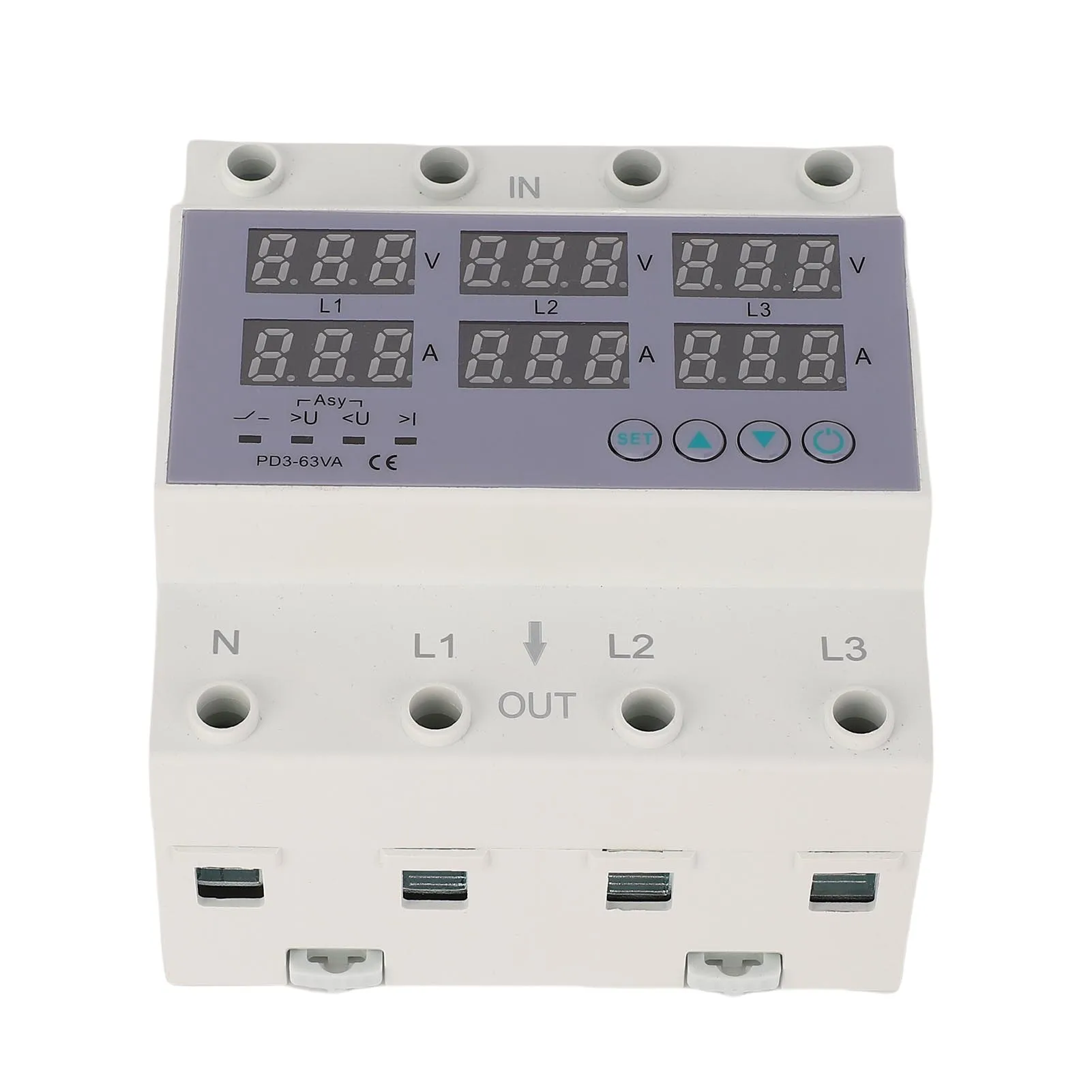 3 Phase DIN Rail Voltmeter AC 390‑500V Overvoltage Protector Digital Display Safe PC Adjustable for Home