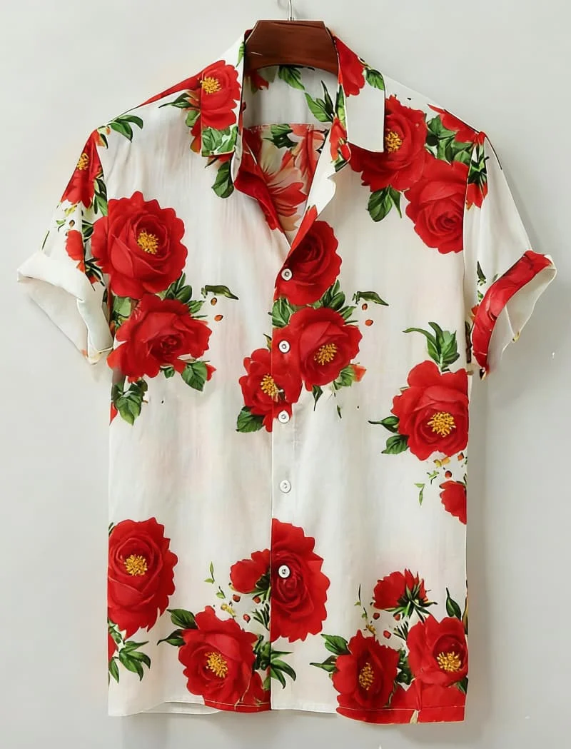 

Men's Trendy Floral Print Short Sleeve Shirt Summer Casual Fashion For Daily Wear Holiday Beach And Street Style Outfits