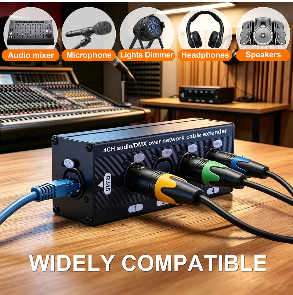 4-Kanal 3-Pin XLR DMX Audio Extender STP Cat5 Cat6 DMX512 Netzwerk-Signalverstärker für Live-Bühnen-Audio und Aufnahmestudios – Detail 5