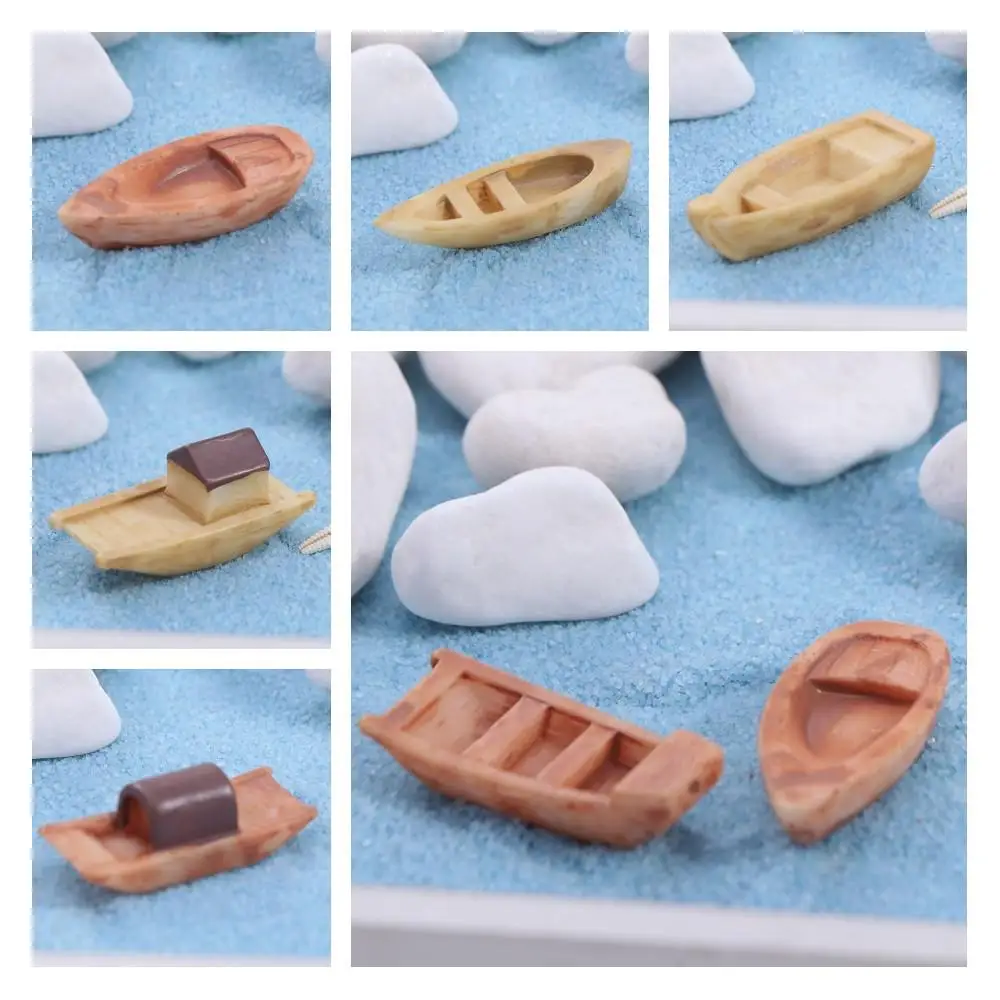 Micro Landscape Micro Landscape Boat Wooden Boat Resin Mini Boat Fish Tank Decoration Retro Figurines Art Crafts