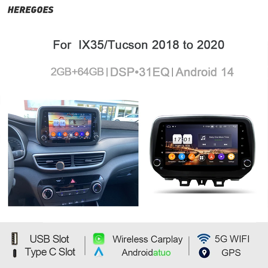

9" For IX35/ Tucson 2018 to 2020 Android 12.0 8GB RAM 68GB Car multimedia radio Player GPS RDS autoradio Bluetooth 5.0