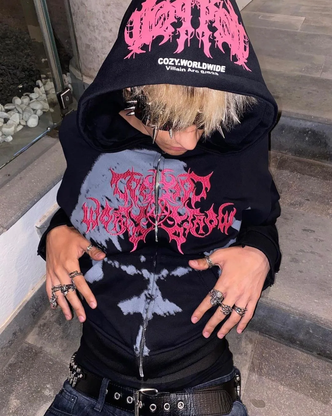 

Harajuku Hip Hop Vintage Punk Gothic Trend Design Clothes Long Sleeve Oversized Hoodie Y2k Top Zip Sweatshirts Coat