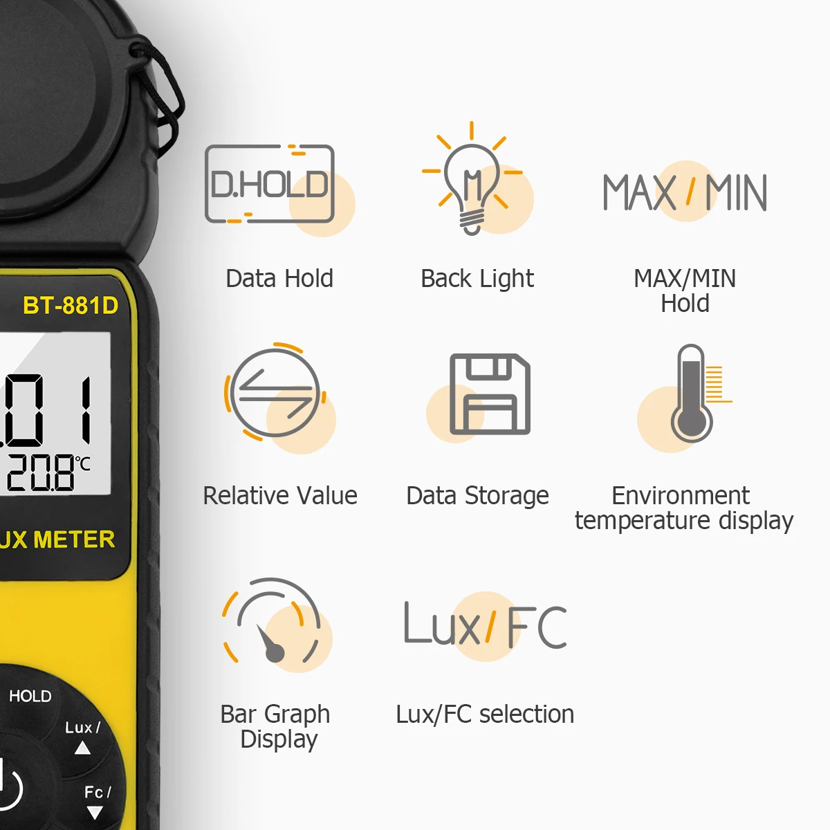 Digital Lux Meter 400,000 Lux Handheld Light Meter Illuminance Photometer LCD Backlight For Plants Photography Office Factory