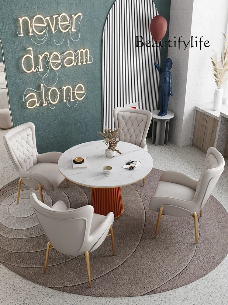 N45 Nordic light luxury rock slab dining table and chair combination restaurant household small apartment round afternoon tea