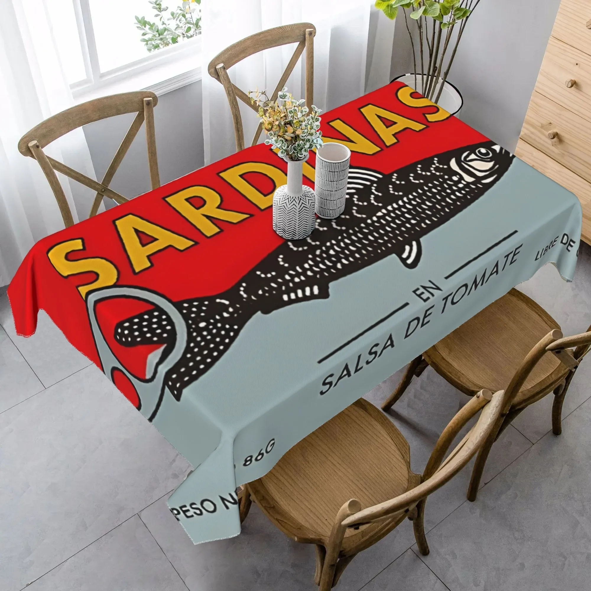 1 funda para mesa de sardinas y salsa de tomate, decoración de cocina y comedor de estilo rústico europeo, mantel Rectangular, decoración de sardina