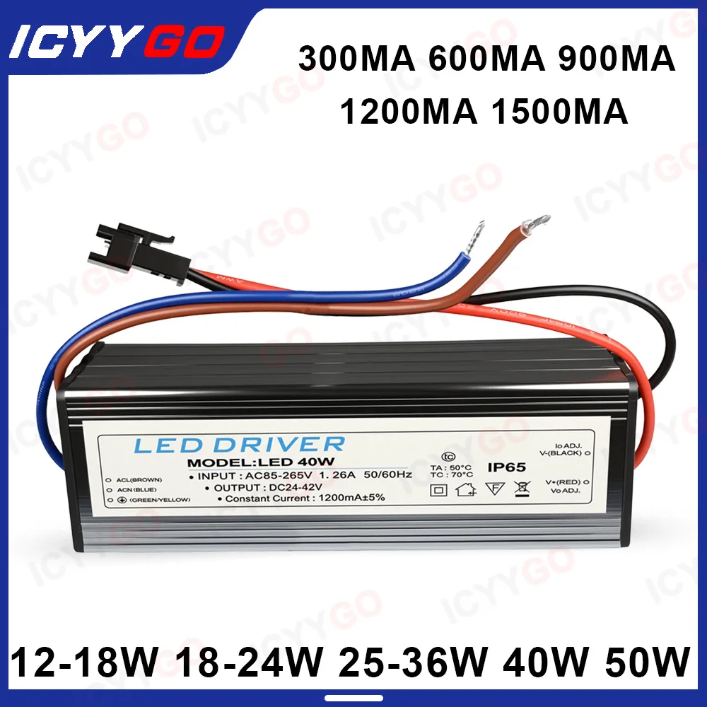 Constant Current LED Driver Waterproof IP65 12-18W 18-24W 25-36W 20W 48W 50W 300Ma 600Ma 900Ma 1200Ma1500Ma LED Transformer