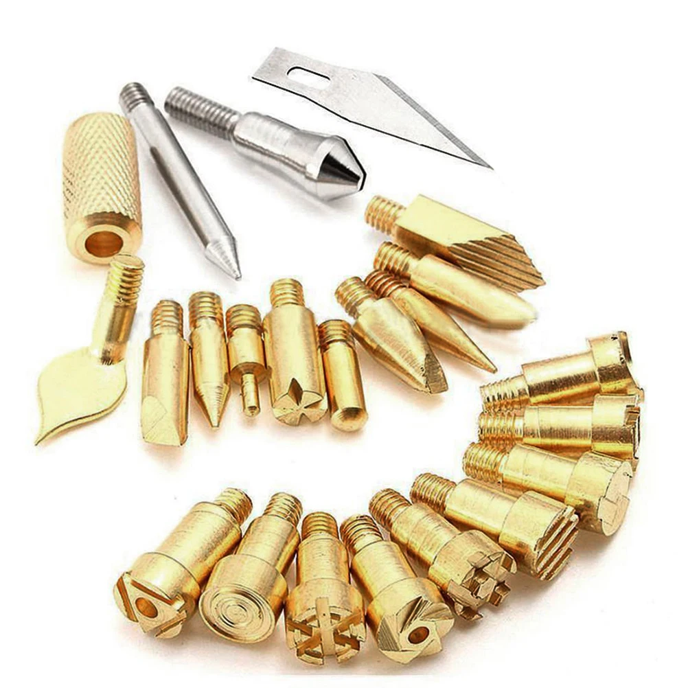 23PCS Copper Soldering Iron Tip for Handmade Woodworking Sealing Single Line Decorate Pyrography DIY Tools Kit