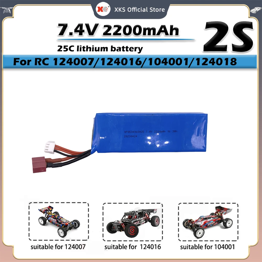 Wltoys 124016 124017 RC Car Battery 2S 7.4V 2200mAh T Plug Original Lipo Battery for Wltoys RC Car 124007 104001 Battery RC Part