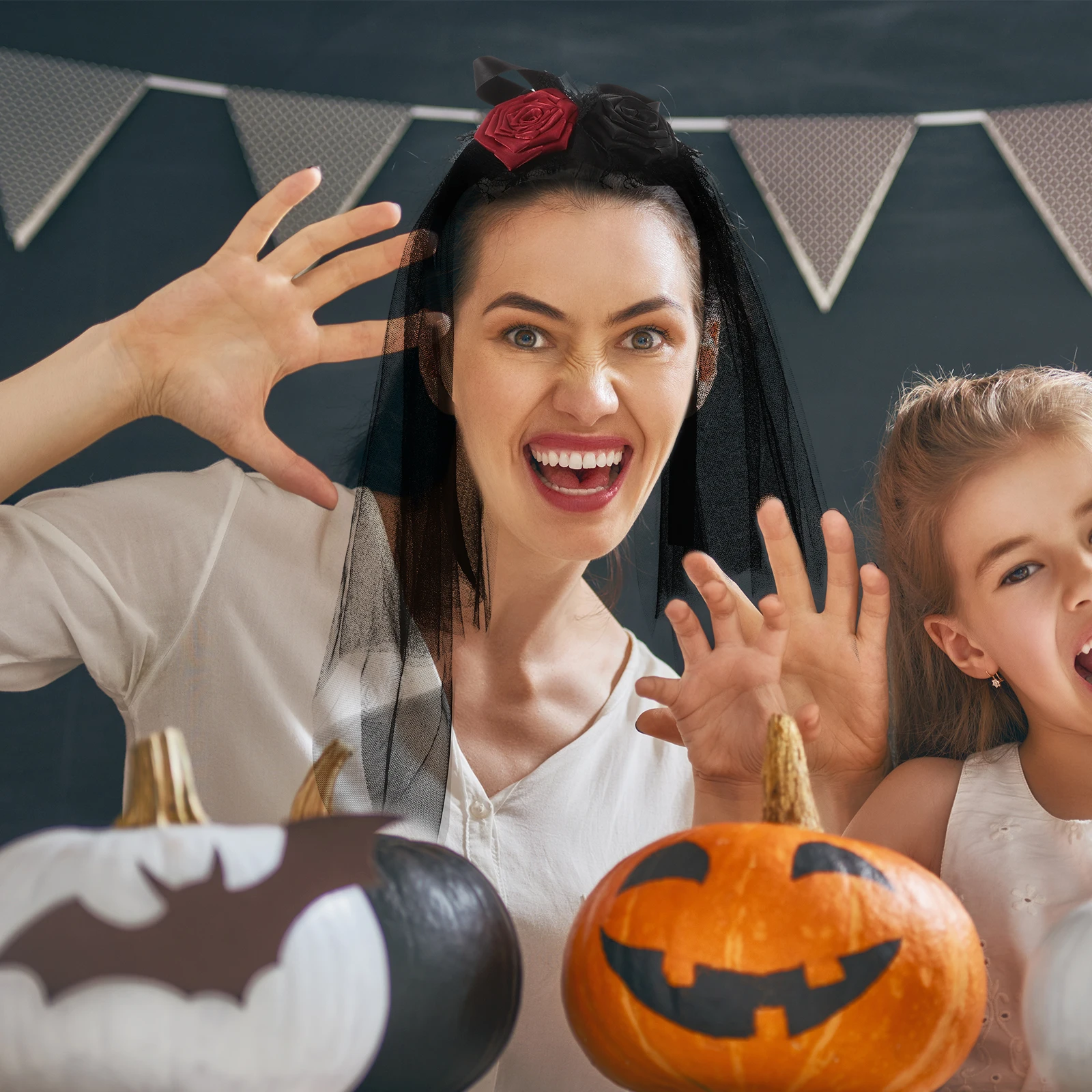 

Dark Bride Headband Black Veil The Flowers Headpiece Bridal Headwear