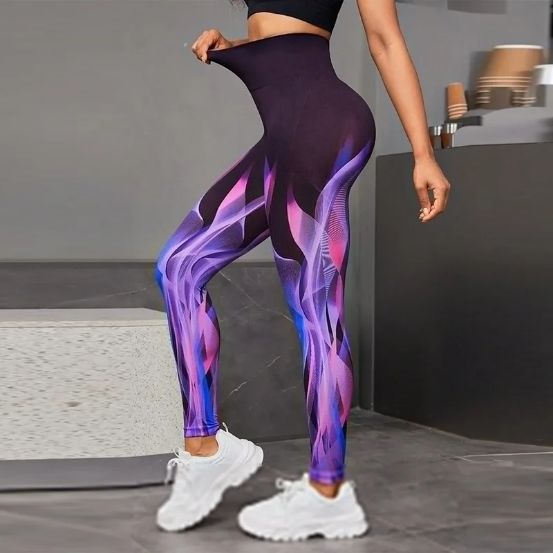 Printed Seamless Quick-drying Leggings Women's High-waisted Tight-fitting Stretch Fitness Pants Running Pants With A Full Belly