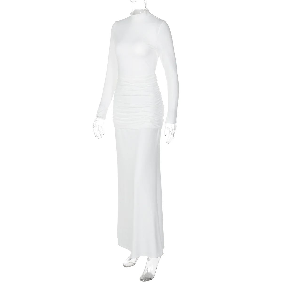 Abito da festa maxi a sirena increspato senza schienale 2025 Autunno sexy collo a lupetto manica intera abito da sera aderente sottile abito lungo solido da donna