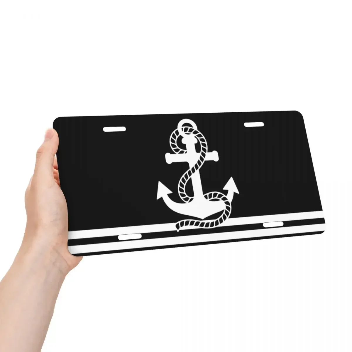 Custom Nautical Stripes And Anchor License Plate Sailor Decorative Car Front License Plate Cover Aluminum Vanity Tag 6x12 Inch