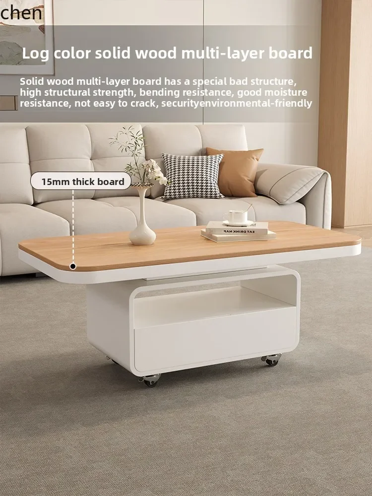 YFY  Home Living Room Small Apartment Sofa Side Table with Wheels  Wood Color Square Solid Wood Coffee