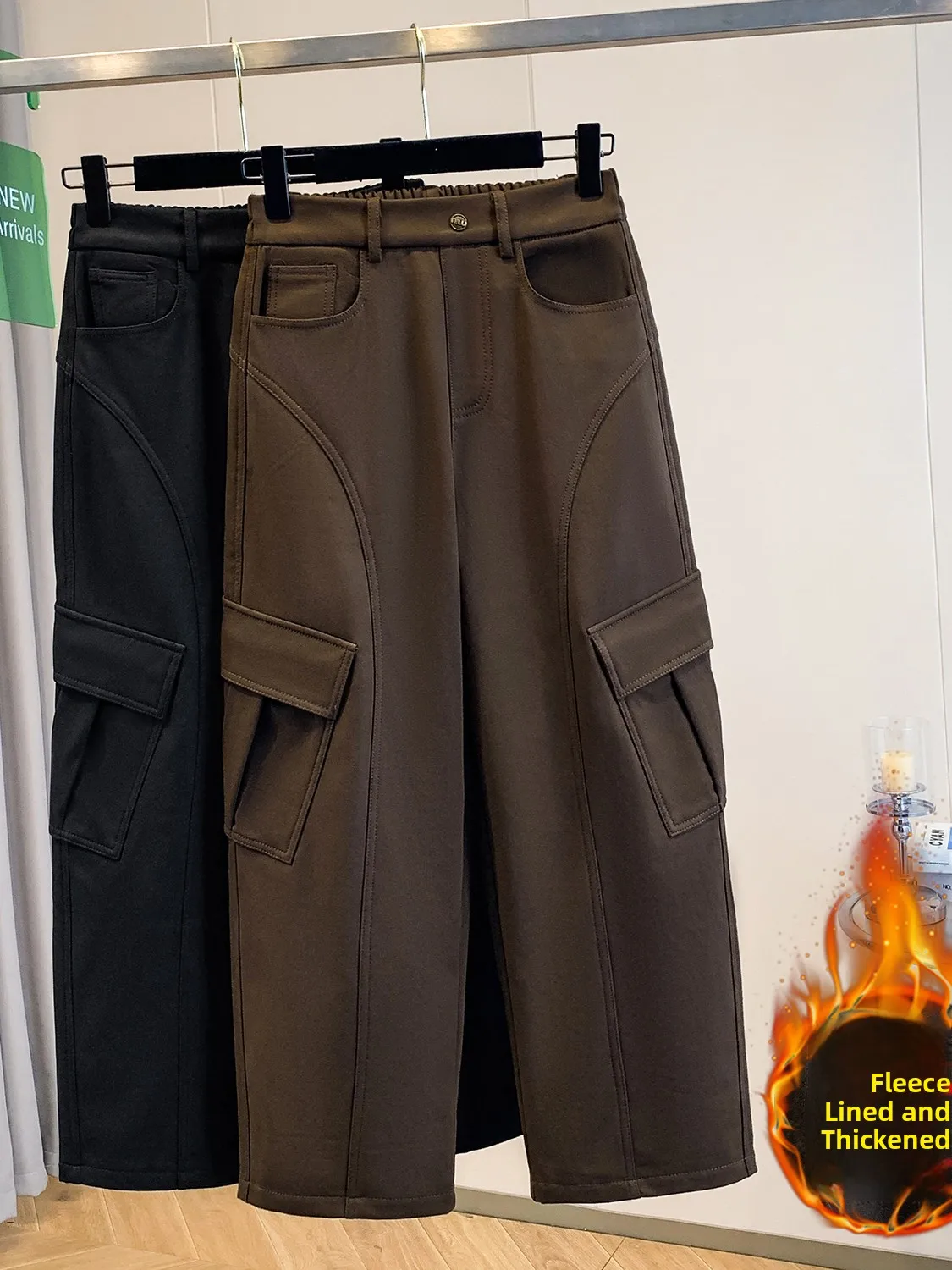 Pantalon de travail décontracté doublé Thiened Fce pour femme, ample, jambe droite, jambes larges, grande taille, européen, nouvel arrivage d'hiver
