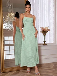 Dropshipping Summer Elegant Maxi Dress 2024 Women Wedding Guest Dress Lace Up Party Dresses Green Spaghetti Strap Long Dress