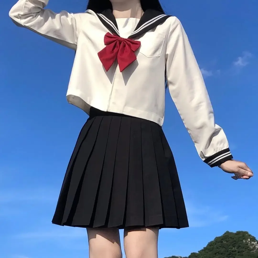 Japanse Schooluniform Meisje Jk Suits S-8XL Plus Size Wit Twee Zwarte Drie Lijn Basic Sailor Zomer Sexy Plooirok Vrouwen