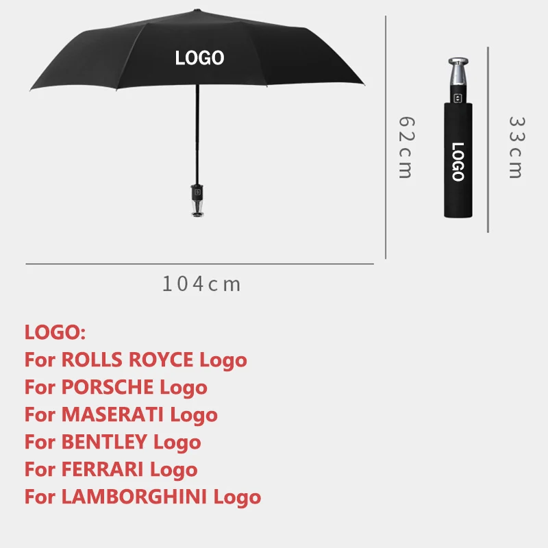 Car Logo Automatic Umbrella For MASERATI BENTLEY FERRARI LAMBORGHINI ROLLS ROYCE PORSCHE Business Windproof Rainproof Parasol