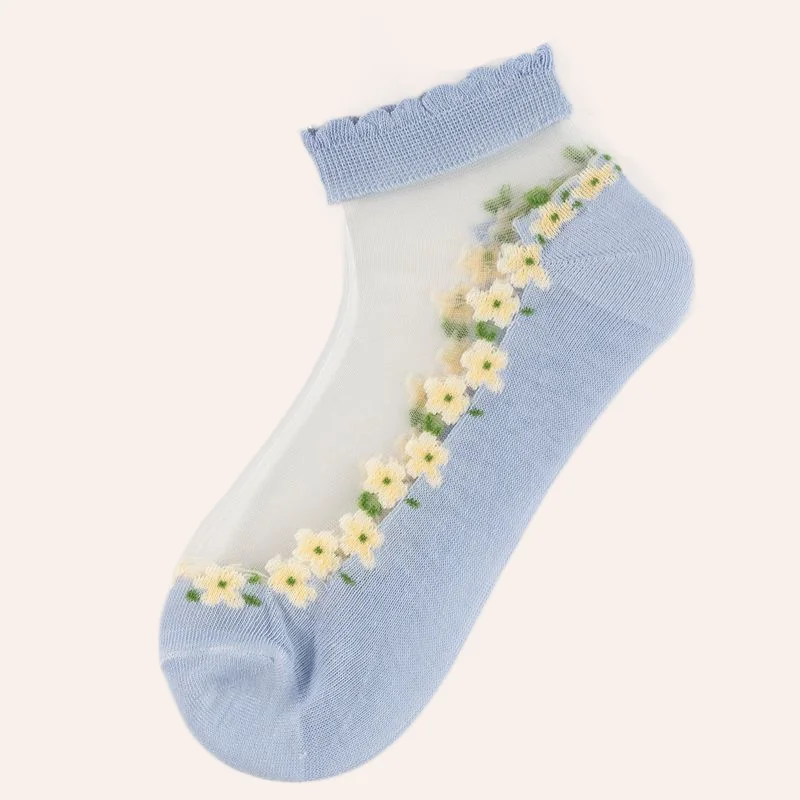 5/10 Pairs Thin Stockings Women's Casual Socks Fashion Cotton Breathable Short Socks Glass Fiber Lace Crystal Boat Socks