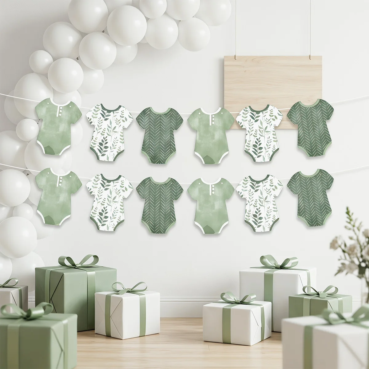 Happiness Boho Botanical Baby Garland Banner Greenery Baby Bodysuits Baby Shower Gender Reveal  Baptismal Party Decorations - view 5