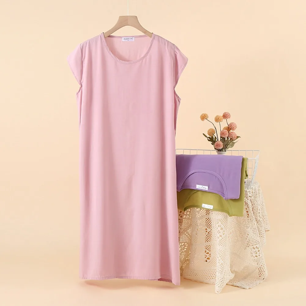Thin Women's Nightgowns One Piece Pajamas Dress 2026 New Summer Sleeveless Nighties Solid Color Nightwear Home Wear Sleepwear