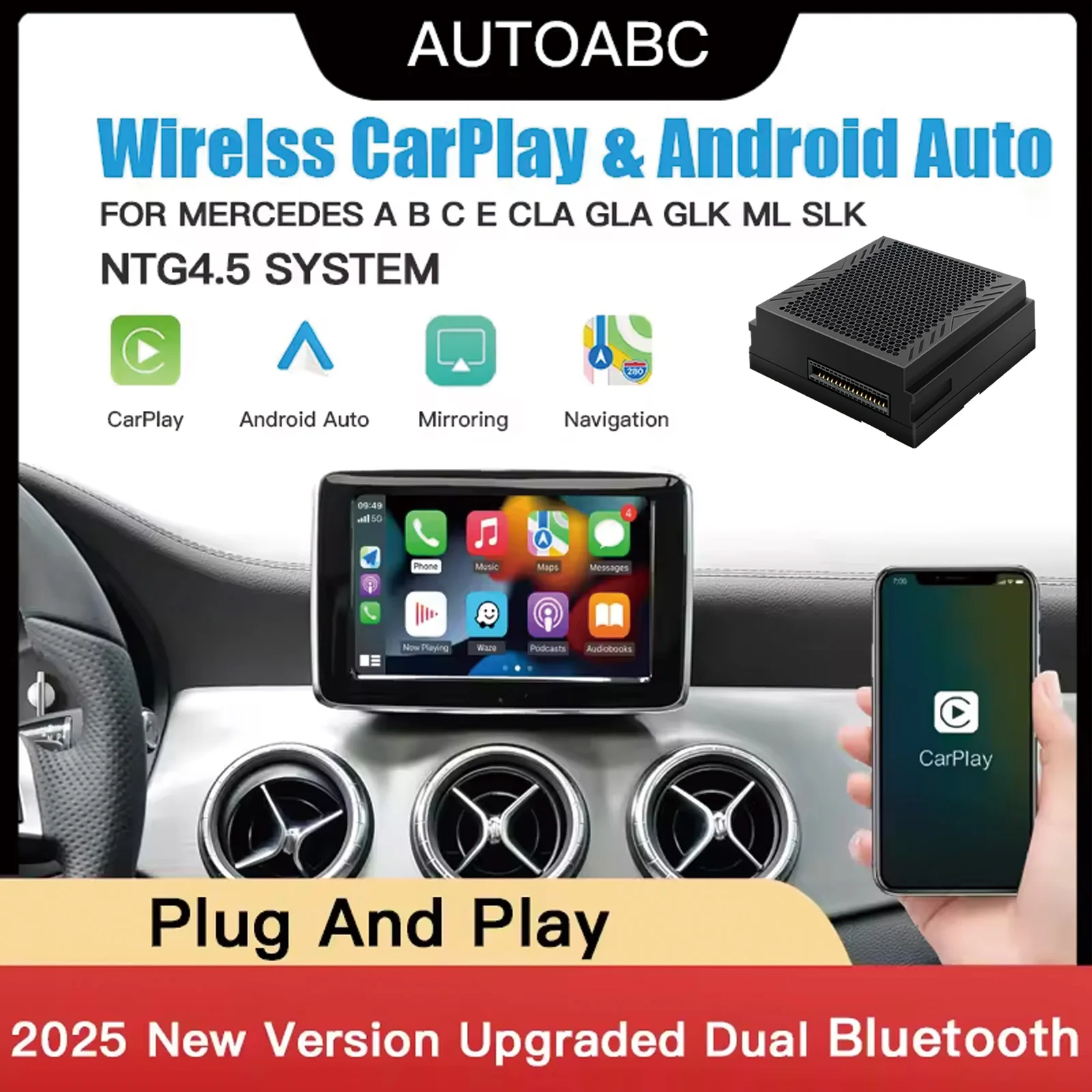 

AUTOABC Wireless Carplay подходит для Mercedes Benz A B C E CLA GLA GLK ML Sprinter NTG4.5 Модуль Becker Android Автоматическая навигация