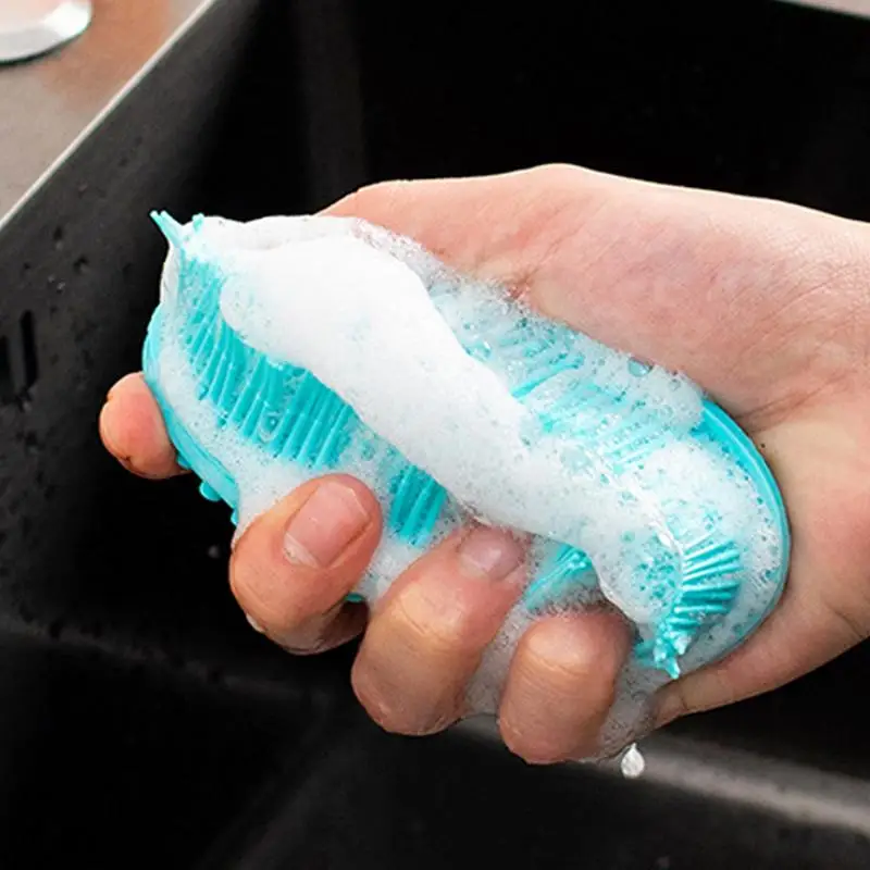 Silicone Sponge Dish Brush Kitchen cleaner brush Cleaning Brush  Efficient Sponge Kitchen Gadgets Dish Pot Scrubber Brush