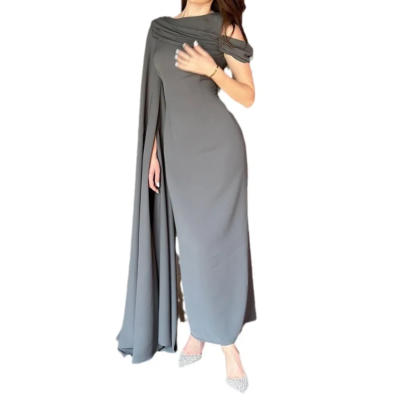

ZL138 Off-shoulder round neck cape high waist slim fit evening dress