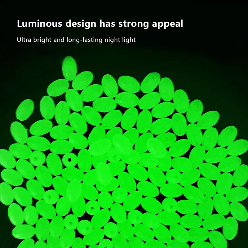 【F】375Pcs/Box Luminous Fishing Beads Olive Green Oval Plastic Fish Beads Anti-Collision Bean Glowing Sink Beads Fishing Gear