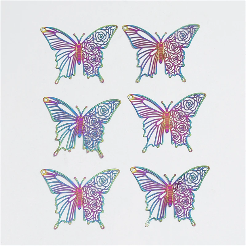 20Pcs/Lot Retro Stainless Steel Colorful Hollow Animal Butterfly Charms Connectors DIY for Earrings Jewelry Findings Accessories