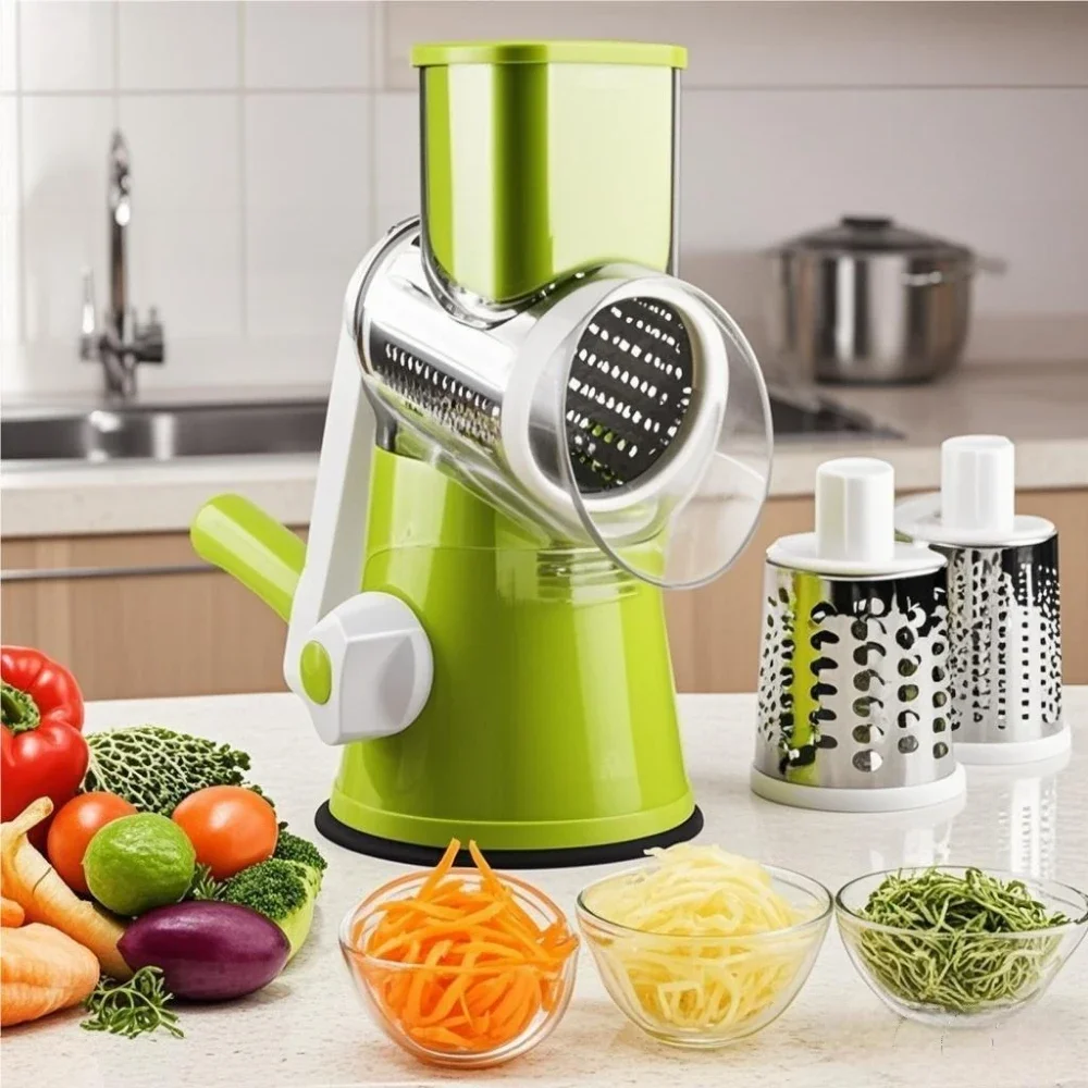 

3 Drum Manual Vegetable Cutter Slicer Multifunctional Kitchen Tool for Cheese Garlic Potato Shredder with Sharp Blades Vrsgs