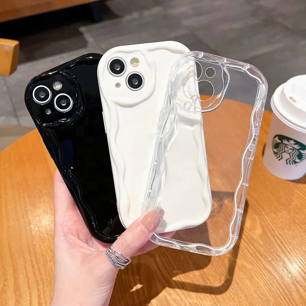 Funda de teléfono con parachoques de onda rizada ovalada transparente para iPhone 16 15 14 13 12 11 Pro Max XR X XS SE 7 8 15 Plus Fundas cubierta de silicona suave
