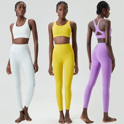 Vrouwen Twee Stukken Fitness Yoga Set Effen Kleur Super Stretch Zachte Gym Hardlooppak Boterachtig Zacht Ademend Workout Kleding